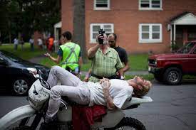 Ryan Gosling Takes A Quick Rest From A Hard Day Of Motorycycle Riding On The Set Of The Place Beyond Th Ryan Gosling Interview Ryan Gosling Ryan Gosling Movies