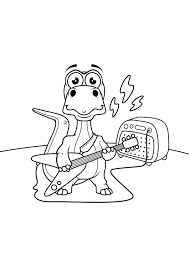 Funny cartoon cat sings and plays electric guitar coloring page. Coloring Page Dinosaur Plays Guitar Free Printable Coloring Pages Img 30963