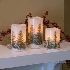 Battery Powered Led Wax Candles Green Pines Set Of 3 Lumabase