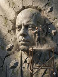 Creating realistic stone sculpture of a man