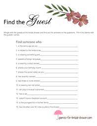 Find The Guest Free Printable Bridal Shower Game Free Bridal Shower Games Free Bridal Shower Printables Printable Bridal Shower Games