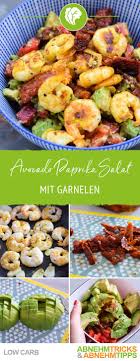 Low Carb Avocado Paprika Salat Mit Gebratenen Garnelen Rezept Garnelen Braten Salat Mit Garnelen Paprika Salat
