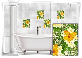 Fliesenfolie selbstklebend auf maß moderne fliesen resimdo.de. Fliesen Aufkleber Fliesen Bild Folie Nostalgie Blumen Blatter Grun Gelb Bad Wc Deko Medianlux Shop