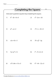 Solve each equation by completing the square. Solving Quadratic Equations By Completing The Squares Worksheets