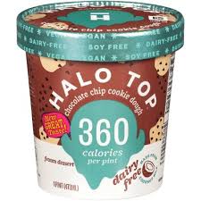 Sold in a pint size pot, each serving contains 9 to 10 grams of protein, 140 to 150 calories and 6 grams of fat. Halo Top Dairy Free Chocolate Chip Cookie Dough Frozen Dessert 16oz Target