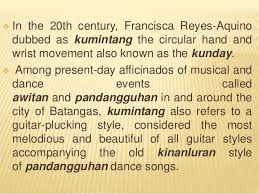 Art song, habanera/danza, liturgical music, kumintang, pasyon. Music Of The Philippines During Pre Spanish Era