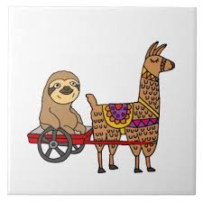 Funny Sloth In Red Wagon Pulled By Llama Ceramic Tile Zazzle Com Sloths Funny Sloth Cartoon Red Wagon