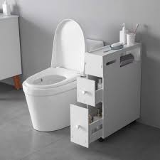 The best place to start is with bathroom cabinets. Ssline Slim Bathroom Floor Cabinet Wood Bathroom Storage Organizer Toilet Paper Holder Bath Space Saver Corner Gap Narrow Storage Cabinet For Washroom Laundry Room Soft White Buy Online In Dominica At Dominica Desertcart Com