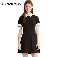 Black Dress White Collar Summer Cute Peter Pan Collar School Preppy Style Dresses Zipper Short Sleeve Br Black Dress White Collar Beautiful Outfits Black Dress