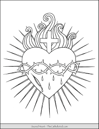 A heart to color and to celebrate love ! Sacred Heart Coloring Page Thecatholickid Com
