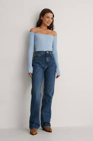 In spite of the fact that the term regularly alludes to a pullover, it can. Off Shoulder Ribbed Knitted Sweater Blue Na Kd Com