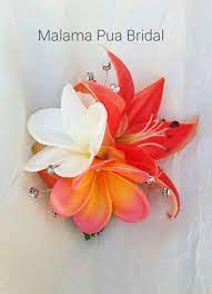 Tropical Hair Flower Real Touch Coral Lily Plumeria Bridal Etsy Flowers In Hair Hawaiian Wedding Flowers Beach Wedding Hair