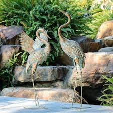 Buy Teresa S Collections 33 39 Inch Vintage Bronzed Metal Crane Garden Sculptures And Statues Set Of 2 Heron Garden Art Decor For Yard Porch Patio Lawn Outdoor Decorations Online In Indonesia B07w5s12lh
