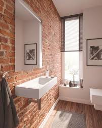 50 Stylish Farmhouse Bathroom With Brick Wall Decor Inspirations Stylish Bathroom Brick Bathroom Brick Wall Decor
