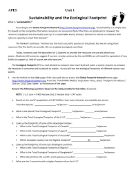 Ecological Footprint Worksheet Ecological Footprint Footprint Educational Worksheets