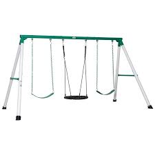 Lifetime offers swing sets and other playground equipment in a variety of fun designs that will keep your kids entertained in the safety and convenience of your own backyard. Backyard Discovery Little Brutus Residential 3 Swings Metal Swing Set 2051171b Rona