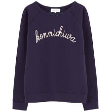 Maison Labiche Konnichiwa Sweatshirt Blue 61 Liked On Polyvore Featuring Tops Hoodies Sweatshirts Loose Co Sweatshirts Slogan Tops Loose Fitting Tops