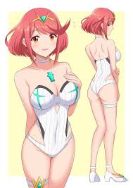 Pyra wearing Mythra's swimsuit 