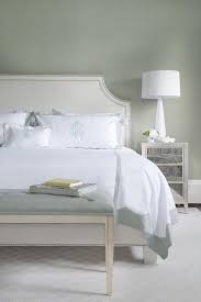 White And Gray Bedroom With Gray Monogram Shams Transitional Bedroom Interior Design Bedroom Guest Bedroom Decor Bedroom Interior