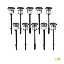 Hampton Bay Solar Powered Black Led Outdoor Integrated 3000k Warm White Landscape Path Light 10 Pack 84075 The Home Depot Path Lights Landscape Path Lighting Outdoor Lighting Landscape