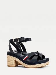 Vente en ligne d'espadrilles tendance : Espadrilles En Cuir A Talon Mi Haut Bleu Tommy Hilfiger