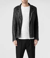 Mens Griffin Leather Biker Jacket Black Allsaints Com Mine Leather Jacket Men Jackets Biker Jacket