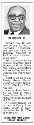 Obituary for RICHARD COX Sr.