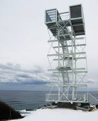 Two Shipping Containers Provide A Sea Facing Observation Deck Atop This Tower In South Kore Architecture Shipping Container Architecture Container Architecture
