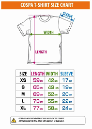 Size Chart Size Chart For Cospa T Shirt Size Chart