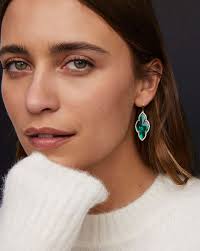 Abbie Gold Pave Frame Drop Earrings in Green Illusion