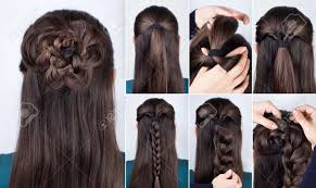See more of easy hairstyles for long hair on facebook. Hairstyle Braided Rose Tutorial Step By Step Hairstyle For Stock Photo Picture And Royalty Free Image Image 66659094