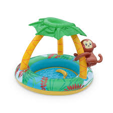 Pataugeoire Gonflable Jungle Piscine Pour Bebe Avec Pare Soleil Et Jeux 100 X 80 Cm