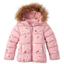 Girls Long Sleeve Foil Unicorn Print Fleece Lined Faux Fur Hooded Puffer Jacket Puffer Jacket Fur Hood Toddler Winter Coat Girl Oxford Shirt Women