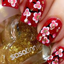 Chinese New Year Nail Art Neujahrsnagel Blumen Nail Art Nagel Kunst
