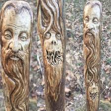 How To Carve A Woodspirit In A Hiking Stick Walking Stick Wood Carving By Josh Carte Wood Spirit Carving Monster Creature Perfect Wood Gift Hand Carved Art Ooak B Wood Spirit Wood Carving Carving