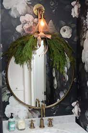 Decorating The Powder Room For Christmas Christmas Bathroom Decor Christmas Mirror Holiday Greenery