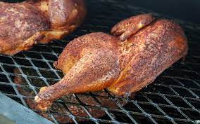 Citrus Soy Brined Smoked Chicken Halves Jess Pryles Recipe Smoked Chicken Citrus Grill Smoked Food Recipes