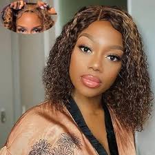 4/27 Highlight Curly Bob Lace Closure Wigs Glueless Wigs Human Hair Pre  Plucked Pre Cut Wear And Go 5x5 HD Lace Closure Wigs Human Hair For Black  ...