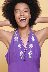 Halster maxi jurk paars katoen bloemen hand borduurwerk Empire taille  Vintage 70s MEDIUM grote M L