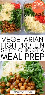 High Protein Spicy Chickpea Meal Prep Bowl Vegetarian Recipe Veggie Meal Prep Vegetarian High Protein High Protein Vegetarian Recipes