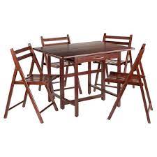 Mid century modern scandinavian style teak folding gateleg dining table. 5pc Taylor Drop Leaf Dining Set With Folding Chairs Walnut Winsome Target