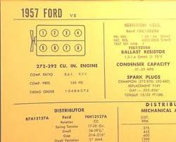 Details About 1957 Ford Eight Series Models 272 292 Cubic Inch V8 Tune Up Chart