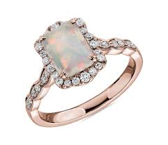 Opal & tourmaline drop earrings with diamond halo in 14k yellow gold (3/8 ct. Emerald Cut Opal Ring With Diamond Halo In 14k Rose Gold Blue Nile