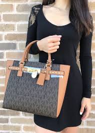 Black And Brown Mk Purse Michael Kors Hamilton Stud Traveler Large Satchel Top Zip Tote Brown Mk Acorn Michaelkors Satchel Michael Kors Hamilton Michael Kors Zip Tote