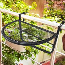 Table Demi Lune Suspendue Pour Balcon Metal Noir Taille 3 Pers Half Moon Table Hanging Table Resin Patio Furniture
