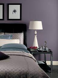 Classic Neutrals Black White And Gray Elevate The Sophistication And Luxuriousness Of Purples Purple Bedroom Walls Purple Bedrooms Bedroom Paint Colors