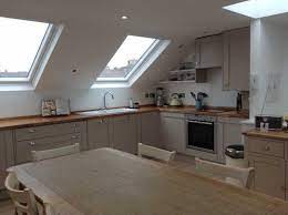 Attic bedroom closets attic closet attic stairs attic bathroom attic floor attic ladder garage attic basement stairs bathroom sinks. Kitchen In Loft Conversion With Mushroom Grey Cabinets Loft Kitchen Loft Conversion Kitchen Loft Conversion