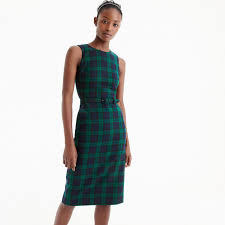 J Crew Womens Tall Belted Sheath Dress In Black Watch Tartan Size Vestiti Tartan Tubino