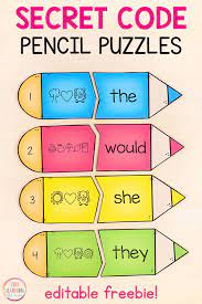 Find the word puzzle in picture. Pencil Secret Code Word Puzzles