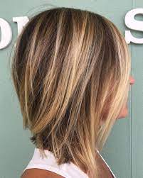 Straight Inverted Caramel Blonde Lob Mediumbobhaircuts Long Thin Hair Medium Length Hair Styles Angled Bob Hairstyles